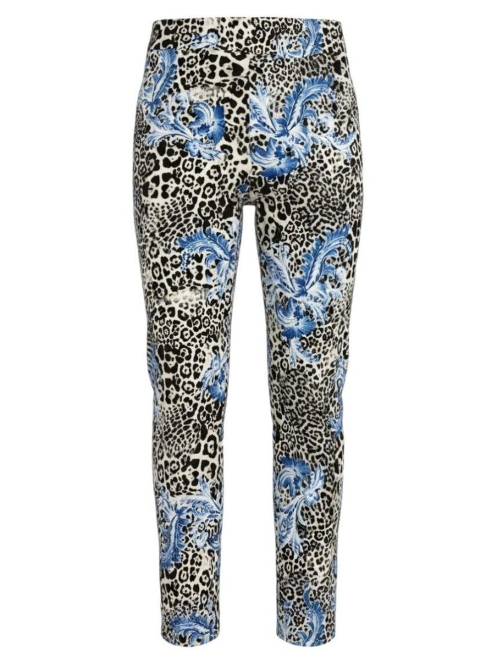 New York & Company Womens Leopard & Blue Baroque Print Tall Pants L